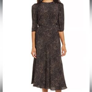 Nordstrom Halogen Puff Sleeve Midi Dress - Animal Print Size Large